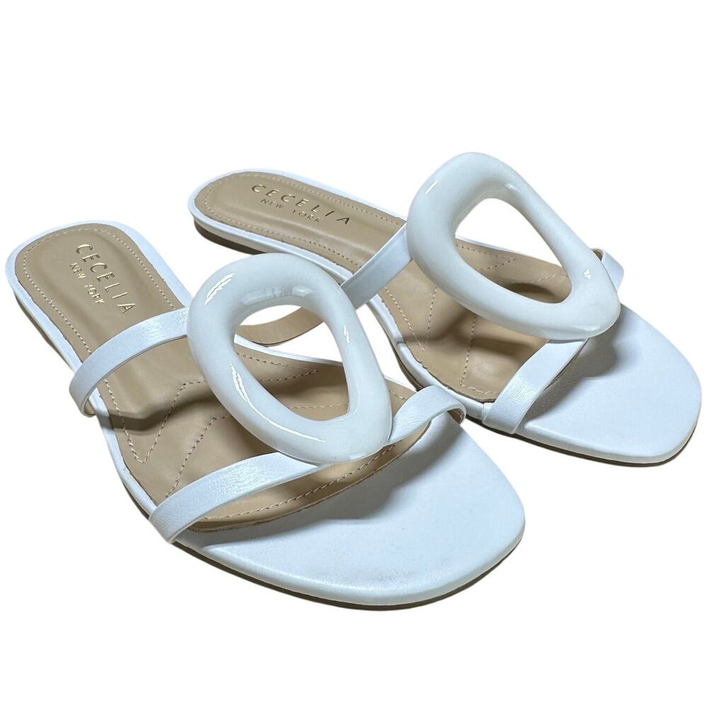 Cecelia New York Leather Slide Sandals Mig White Women's Size 5B New in Box